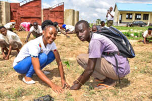 Tree planting involves students and instructors