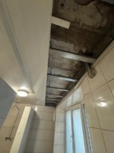 Shower room damaged by a drone attack