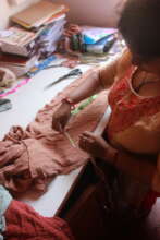 Rupa producing our scrunchies in Goa