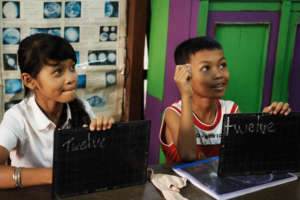 Children at Salariin Kampuchea practicing math