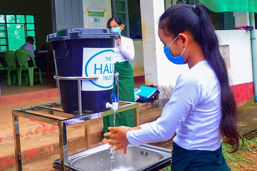 Clean hand washing station set up in an IDP camp