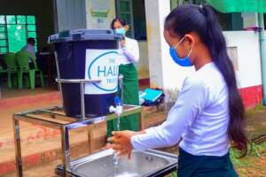 Clean hand washing station set up in an IDP camp