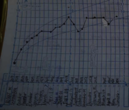 Growth chart - note where the curve drops