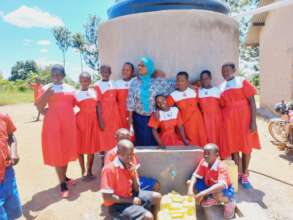 Learners on the newly constructed water tank