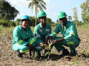 students taking care of seedlings