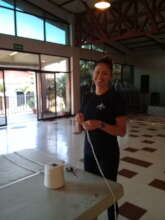 Cutting yards and yards of string!