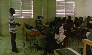 Servius leading wiki training in Haiti