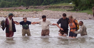 Volunteers nearing Gadhi bridge site
