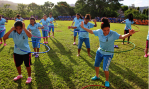 Girls having fun at school