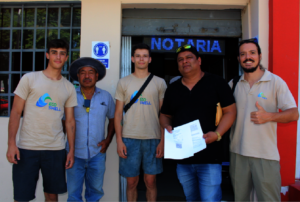 Signing a contract with the electricians.