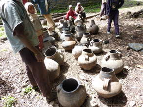 some of the clay pots ready to be buried