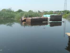 village in flood water