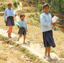 Girls walking far to get to school in remote Nepal