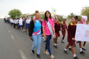 Miss Namibia 2022 leading the march through town