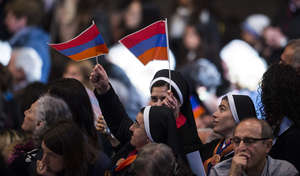 Armenian Flags at the Pope's Address