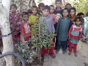 Children happy to plant tree