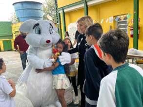 Kids meeting the Easter Bunny for the first time
