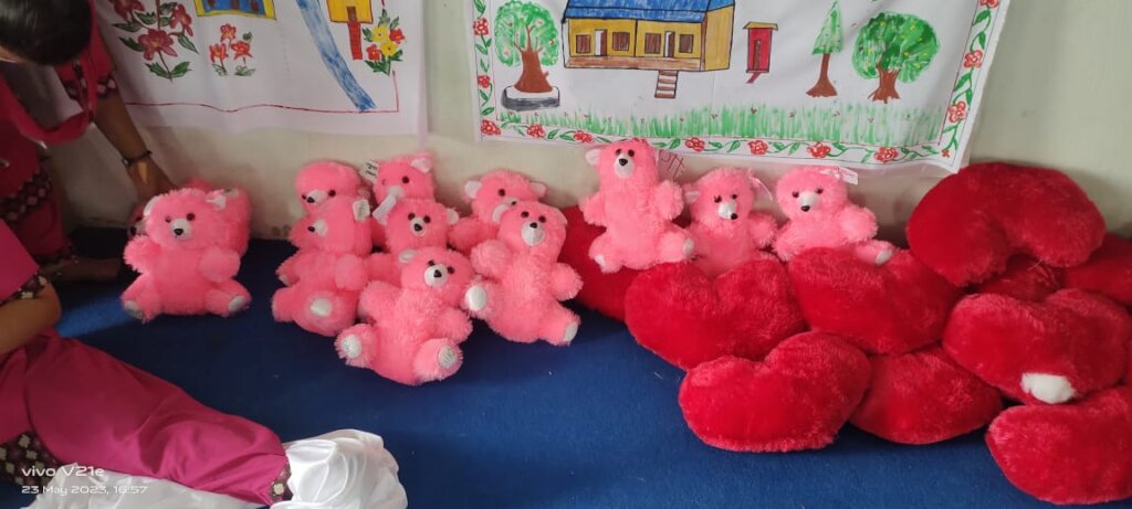 Soft toys made by ECE teachers for their students