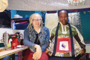 Stitcher: With daughter Sharon and bag for sale