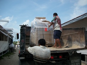 pallet of solar equipment arriving at HCAS