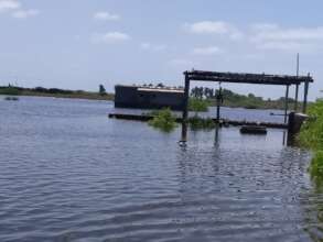 village in flood water