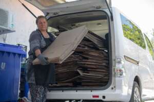 One of our electric vehicles, recycling cardboard