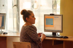 Young teacher using high-speed internet
