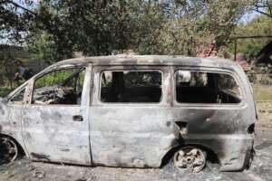 ambulance burnt by heavy weapon of kyrgyz military