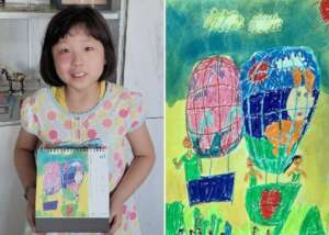 Hsiao-Ching with her painting
