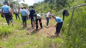 Children planting with clean water