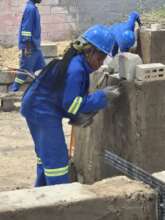 Construction SkillsHub student bricklaying, Zambia