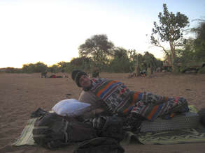 No Club Med: Brian hits the sack desert style.