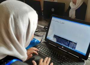 Student practicing typing