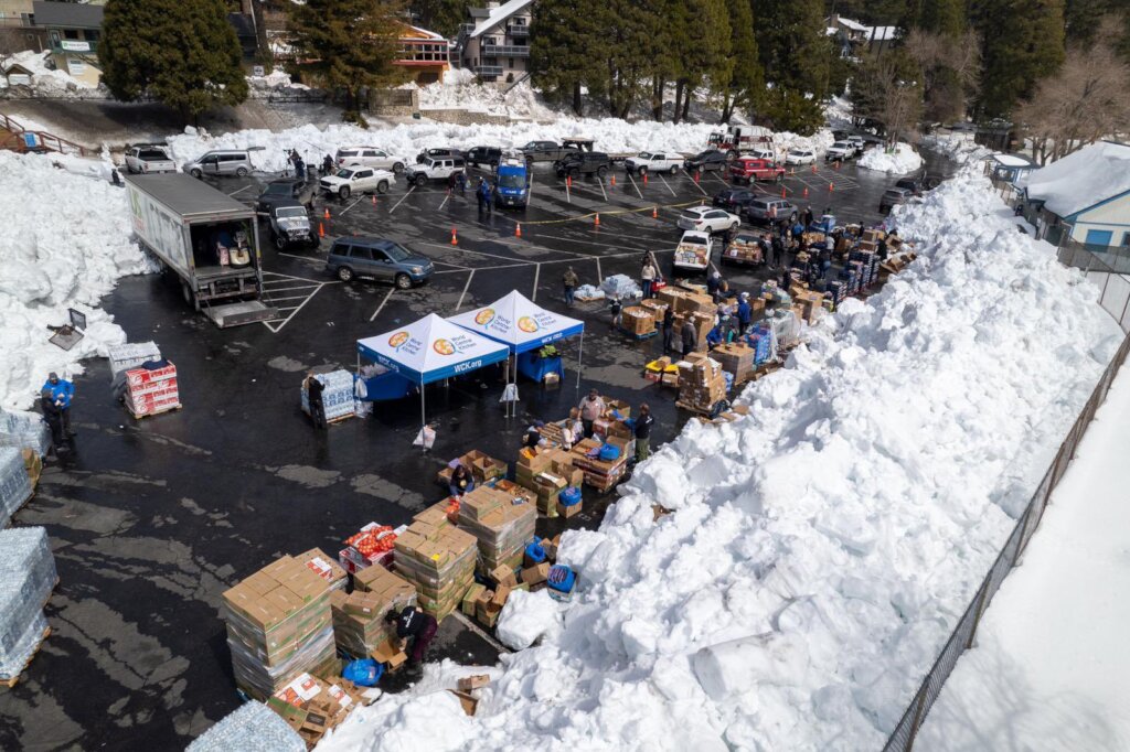 A WCK food distribution site in Crestline, CA