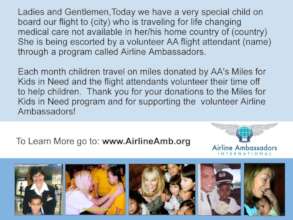 PA to be read by flight attendant on each flight