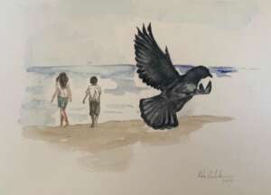 Watercolour of Children at the Beach - A5