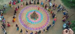 Aerial view of Sankranti celebrations at school