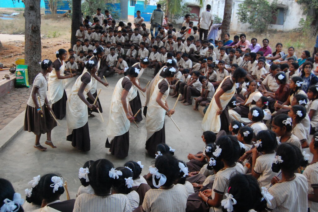 Girl students dancing - Kolatam