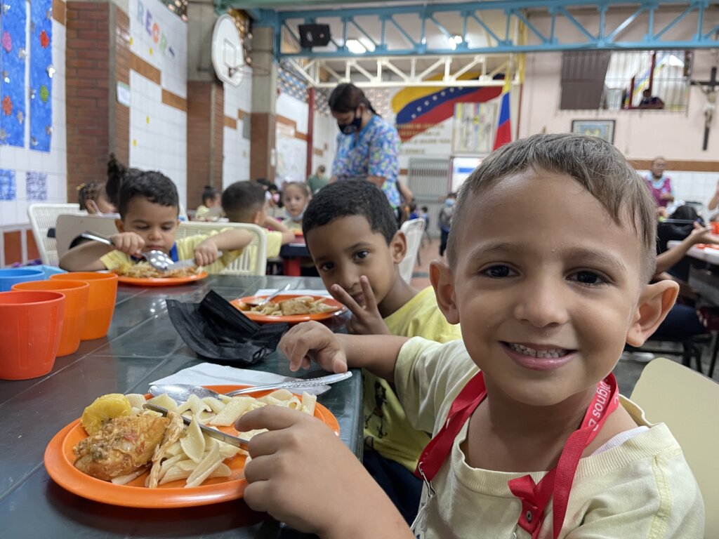 Kindergarten students having lunch at the School