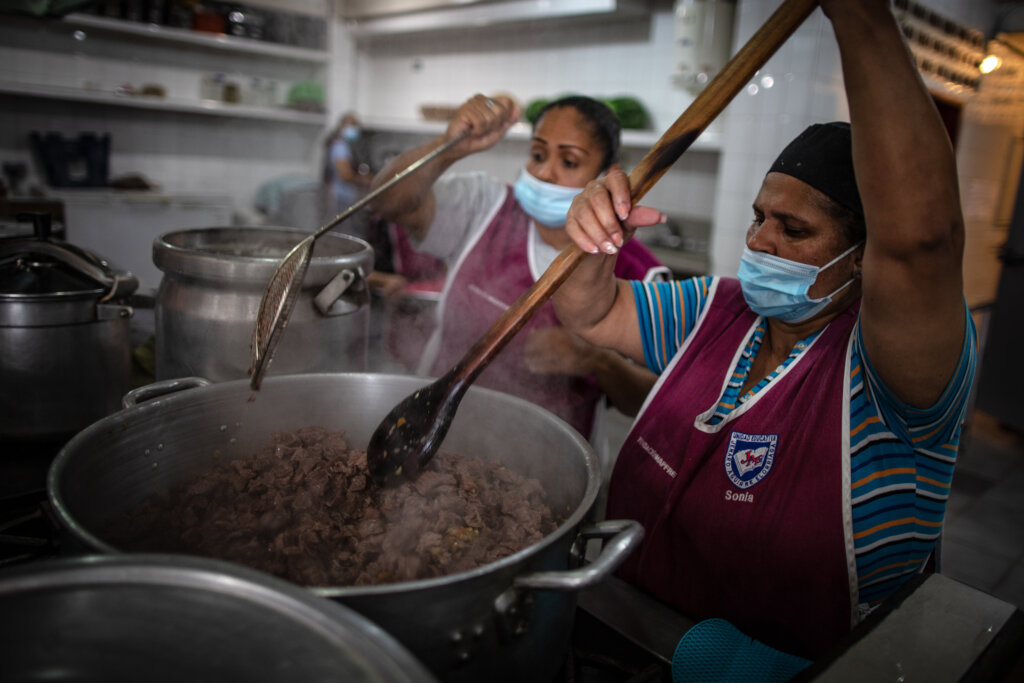 Cooking lunch in the school kitchen
