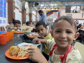 Kindergarten students having lunch at the School