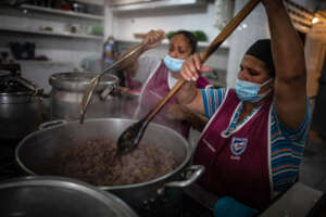 Cooking lunch in the school kitchen