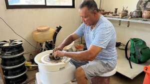Miguel with his new pottery wheel