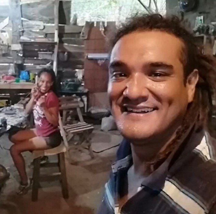 Costa Rican woodworker in the shop with his wife