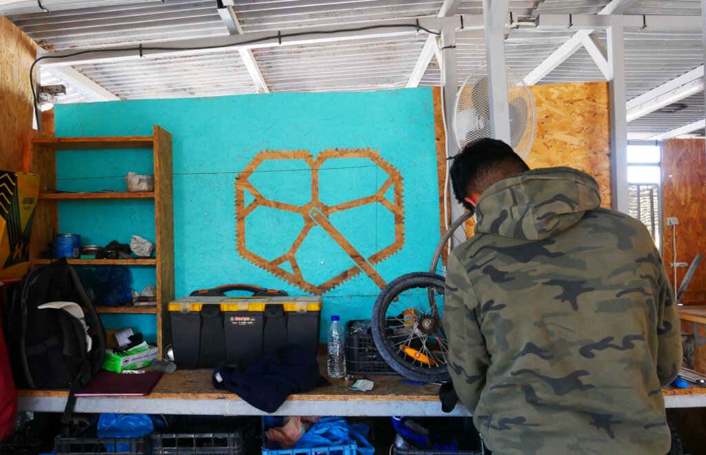 Our bicycle station in camp