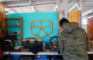 Our bicycle station in camp