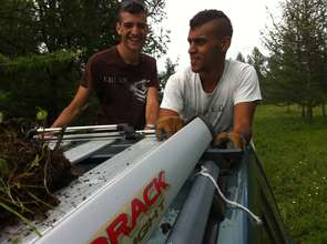 French volunteers having fun collecting seedlings.