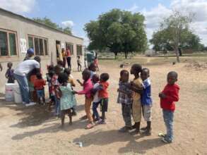 Preschool students learning about hand-washing