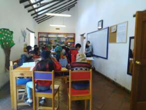 Cristina with her students in class