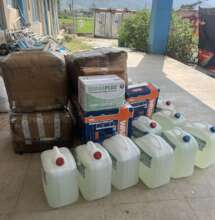 Chlorine solution in jerry can for holding centers